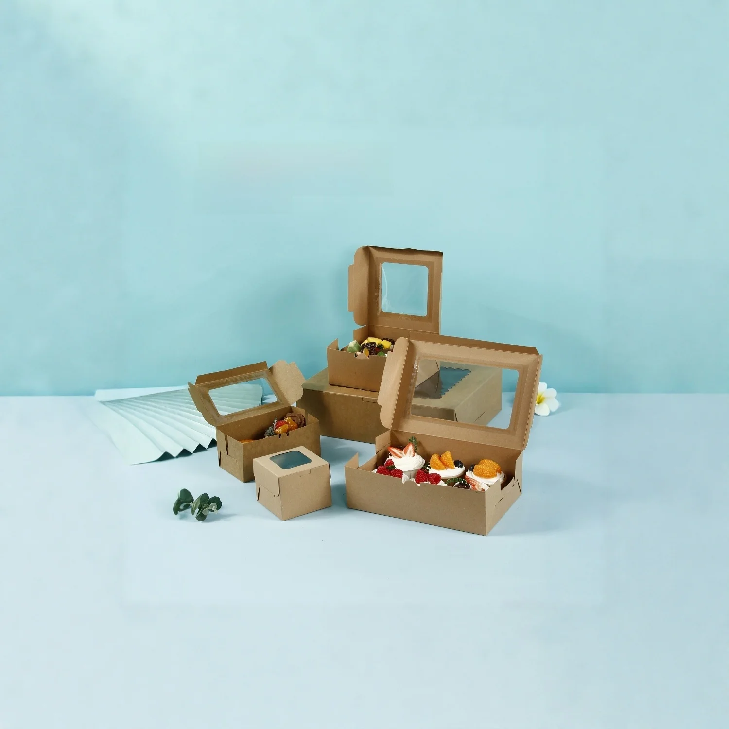 Bakery Paper Cupcake Paaging Box Window Openable Pastry Tart Muffin Container Cusizable Kitchen Cooking Baking Supplies