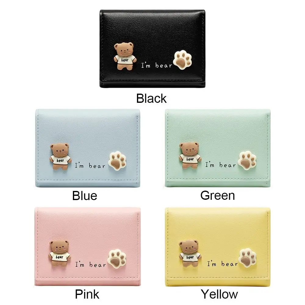 PU Leather Women Girls Cute Bear Short Wallets Ladies Small Purses Card Holder Fashion Female Clutch Bag
