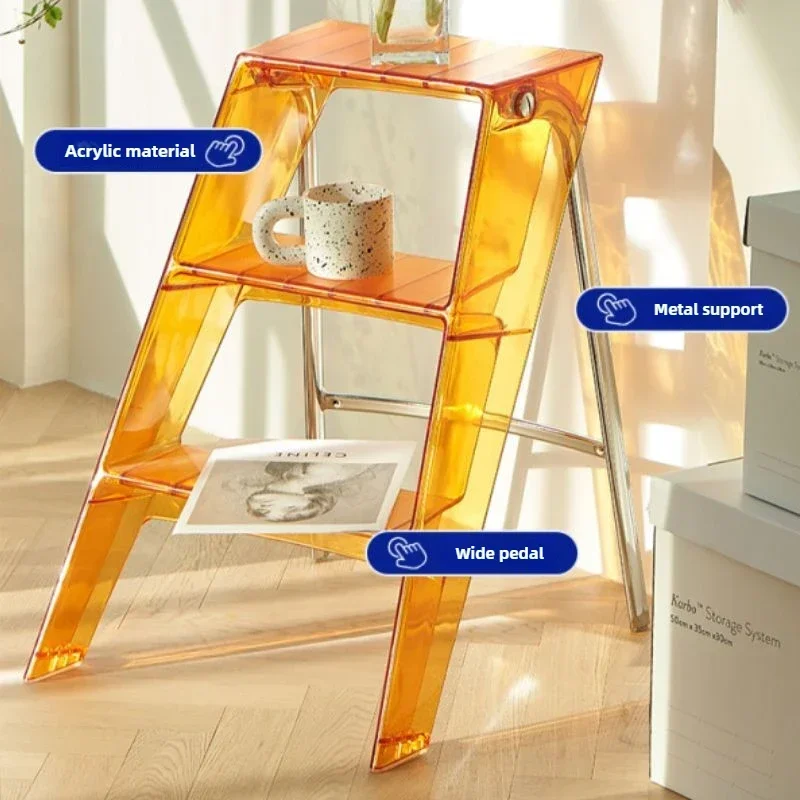 Three-step Ladder Nordic Home Creative Portable Ladder Multifunctional Acrylic Folding Chair Indoor Transparent  Ladder for Home