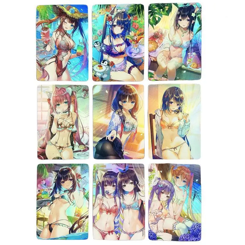 

9Pcs/set Lingerie Girl Swimsuit Beauty Japanese Version Anime Game Character Classic Series Color Flash Collection Card Toy Gift