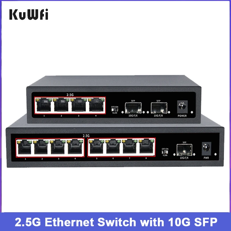 Kuwfi-switch Ethernet para Cctv e Câmera ip Nenhum Poe Switch de Rede Gigabit Suporta 10g Sfp Port Vlan Mdi Mdix Port 2.5g