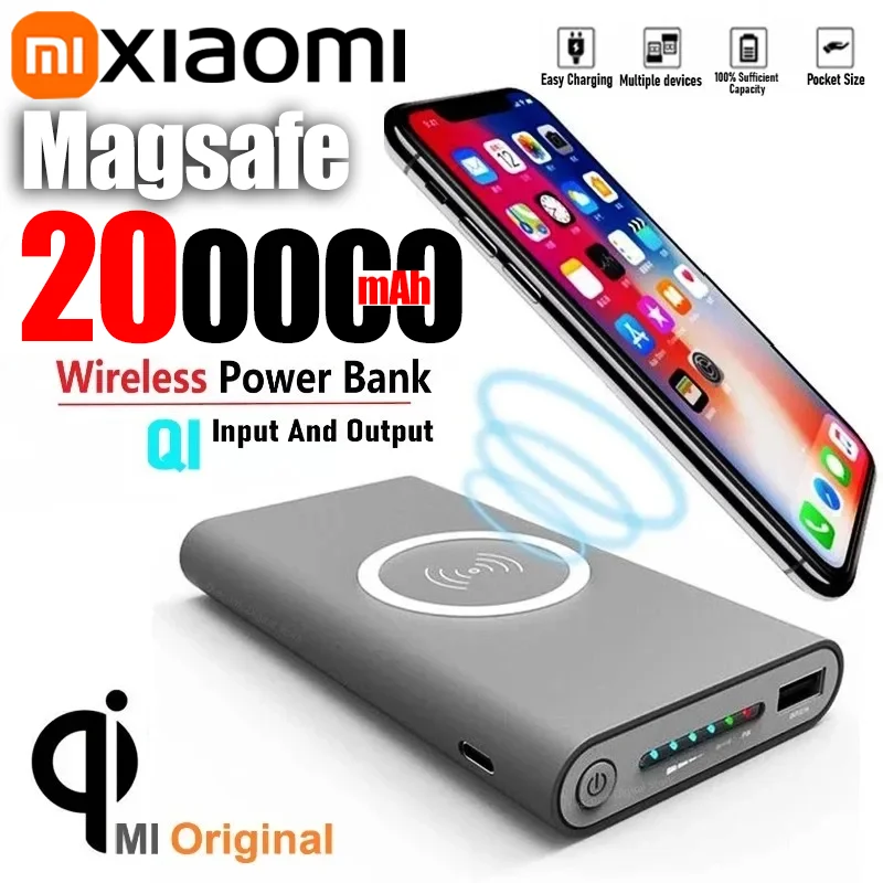 Portable Battery Charger Xiaomi Super Slim Magnetic Wireless Power Bank 200000mAh High Capacity USB-c Two-Way Portable Fast Charger IPhone Samsung