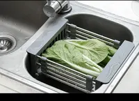ที่จัดระเบียบอ่างล้างจานแบบยืดหดได้, ตะกร้าระบายน้ำแบบยืดหดได้สำหรับล้างผักและเช็ดจาน, สแตนเลสประหยัดพื้นที่ 4