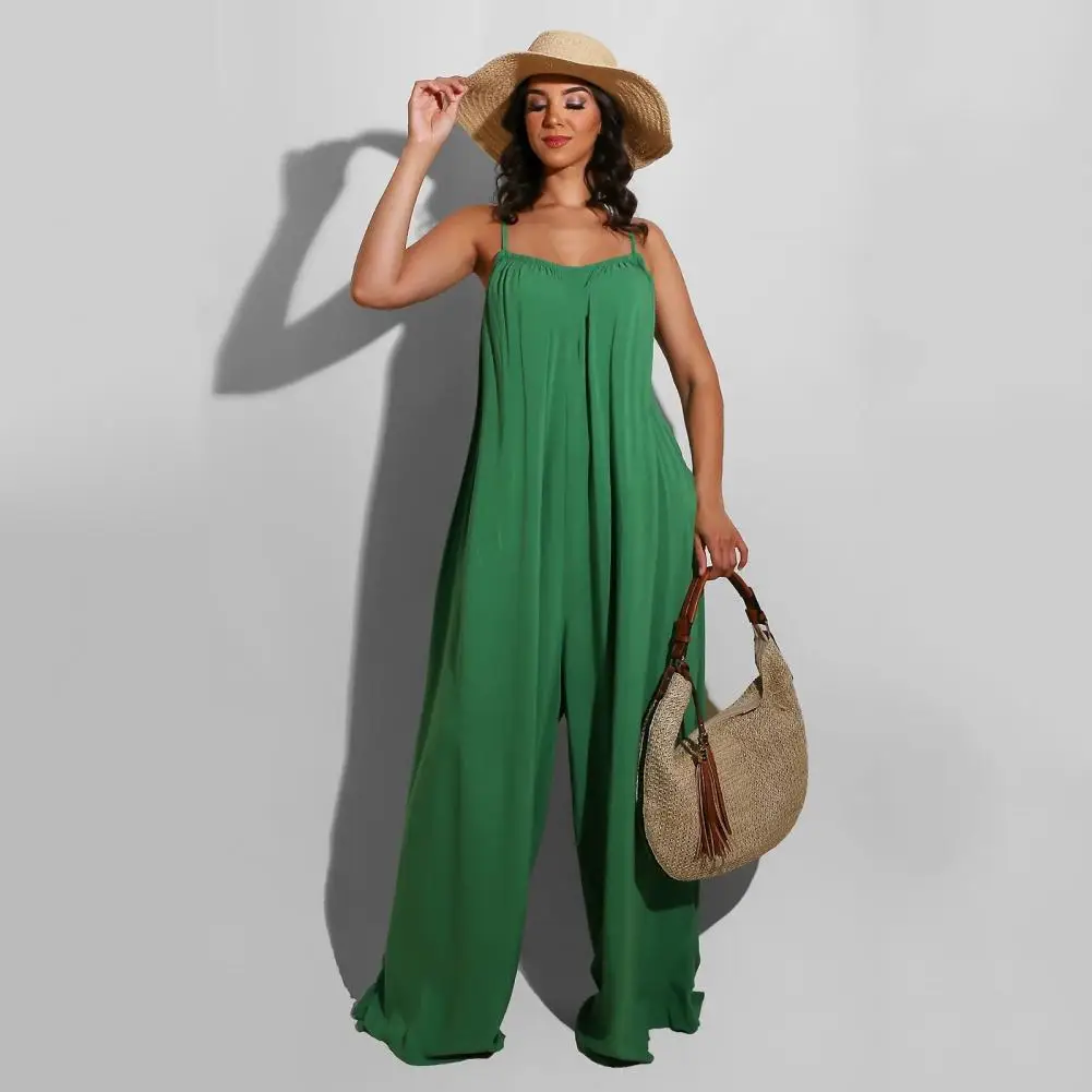 Lady Sleeveless Jumpsuit Stylish Women's Backless Sleeveless Jumpsuit Wide Leg Pleated Design Oversized Fit for Vacation Relaxed