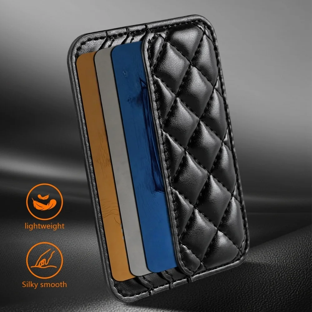 Grid Lined Magnetic Leather Wallet Case with Card Holder and Magnetic Closure