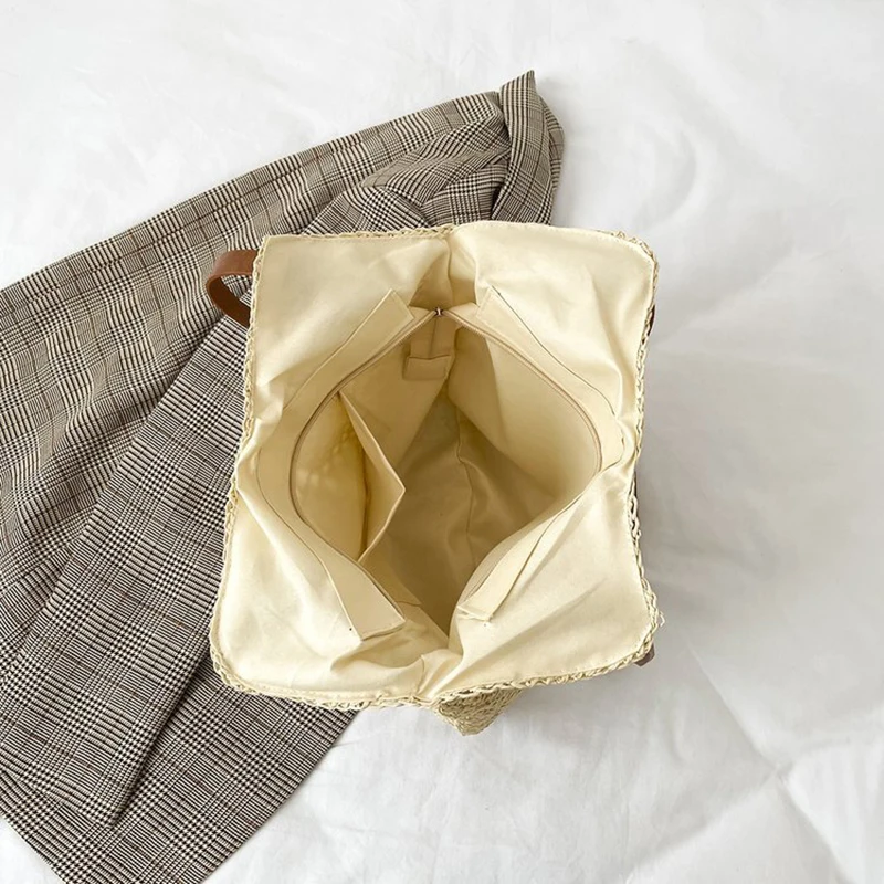 Casual Large Capacity Straw Woven Beach Bags Handmade Women Large Capacity Shoulder Bag Lady Summer Travel Handbags Shopper Tote