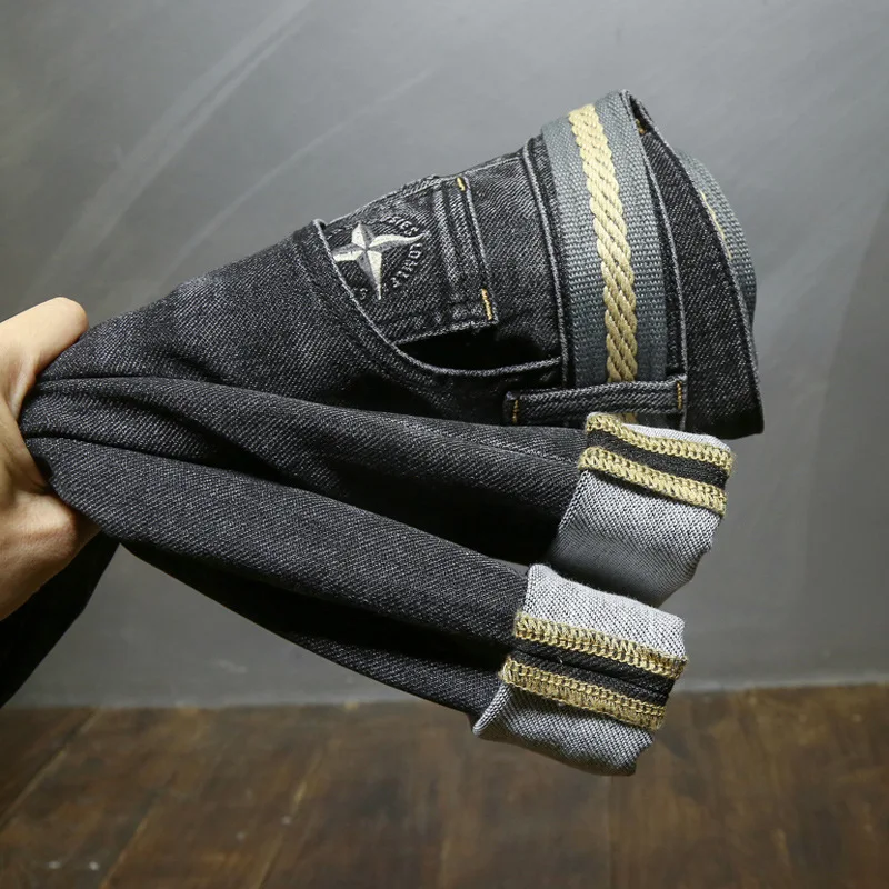 Embroidered printed jeans men fashion brands2024new slim fit skinny stretch micro loose trendy quality high-end long pants