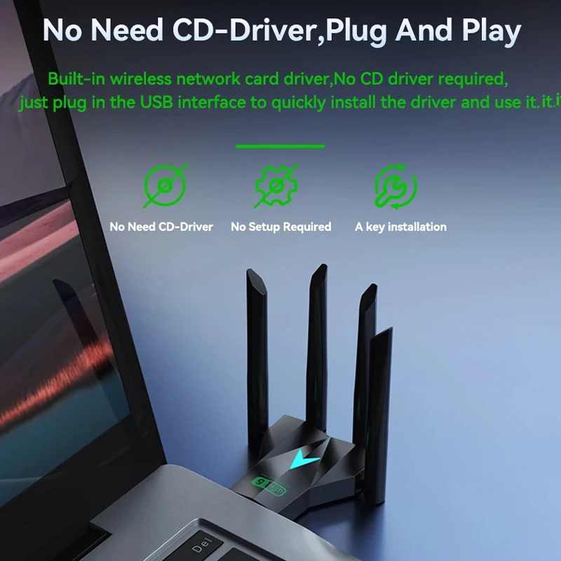 2026 새로운 1PC 1300Mbps USB3.0 WiFi 어댑터 2.4G/5G 듀얼 밴드 무선 네트워크 동글 PC 노트북 드라이버용 4 안테나 수신기 무료