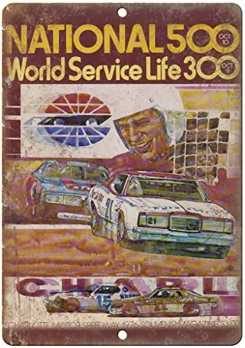 

Iron Painting Metal Wall Metal Decoration 12x8in,1976 National 500 Charlotte Motor Speedway,for Garage Home Garden Store Bar