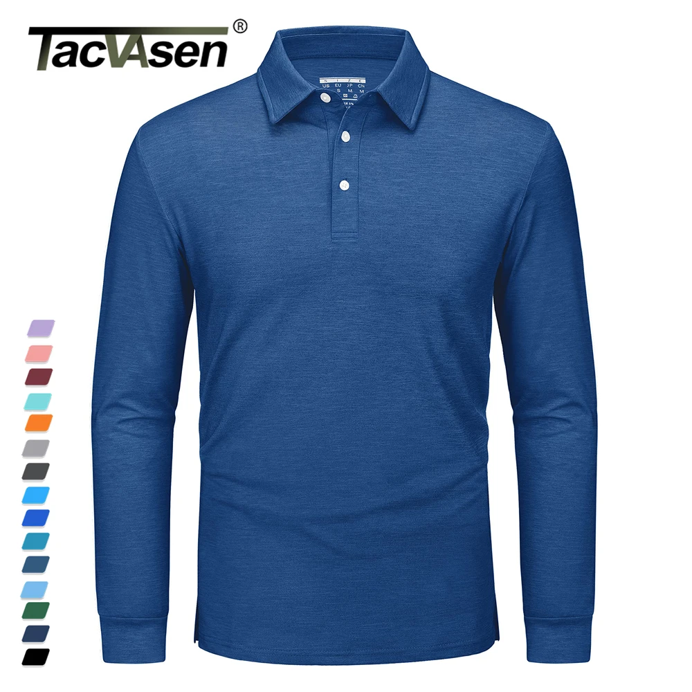 TACVASEN Mens Long Sleeve Polo Shirts Moisture Wicking Lightweight Pullover 3  Buttons Casual T-shirt Fishing Golf Sports Tops