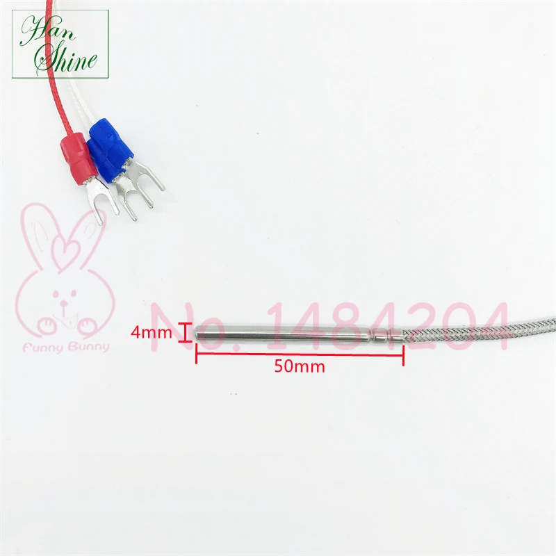 스테인레스 스틸 차폐 케이블, 클래스 B Pt100 온도 센서, SUS304 프로브, 4mm x 50mm, 500mm, 3 와이어, 최대 500 °C