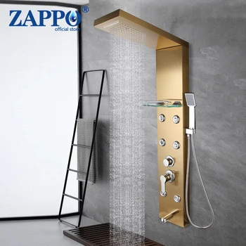 ZAPPO Code ก๊อกน้ำอาบน้ำอุณหภูมิจอแสดงผลแผงฝักบัวอาบน้ำ Body ระบบนวด Jets Tower คอลัมน์ฝักบัวก๊อกน้ำ W/ชั้นวาง 1