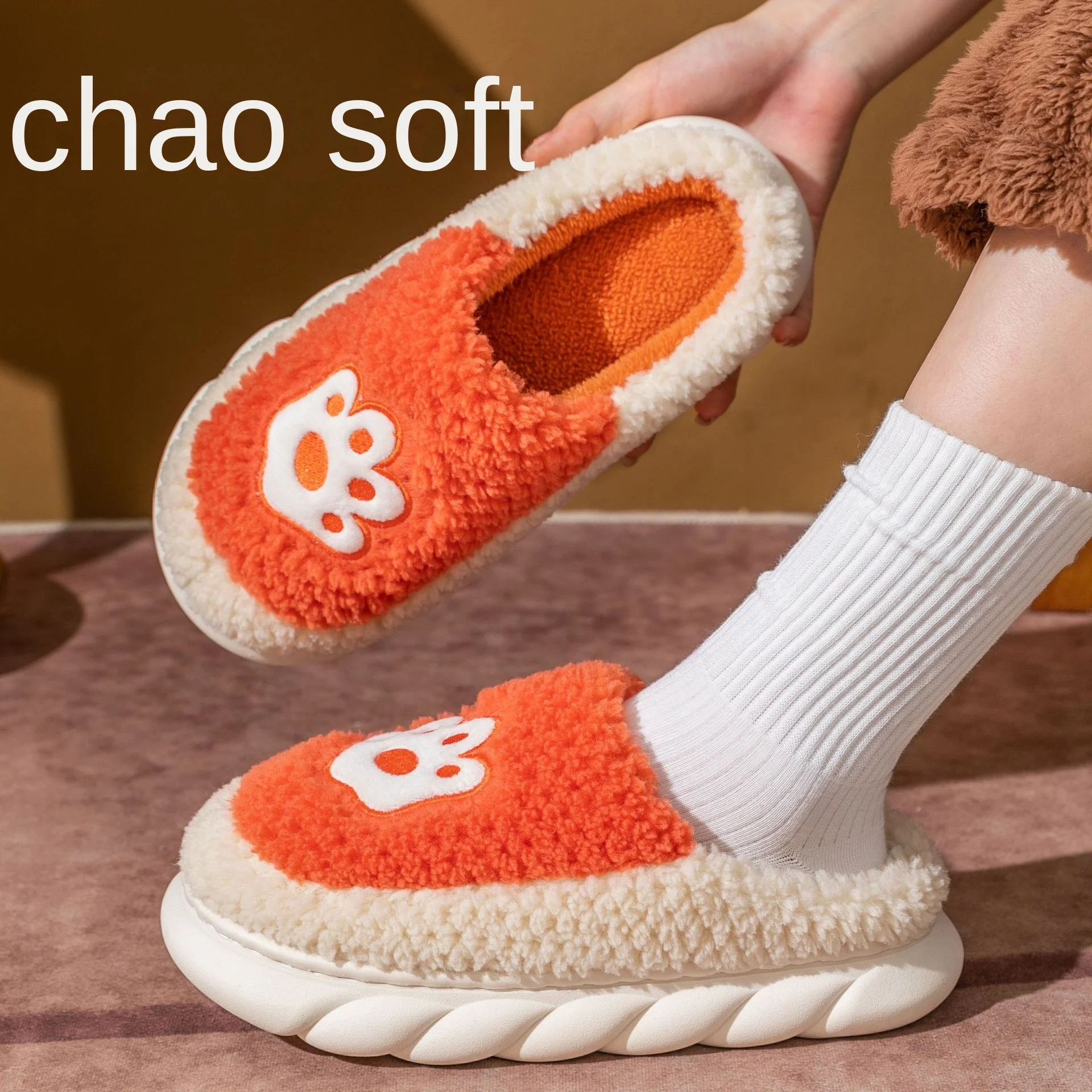 

Women Men Winter Platform Slippers High Heels House Thick Sole Mute Fluffy Warm Casual Shoes Flats Lady Home Outside Fur Slides