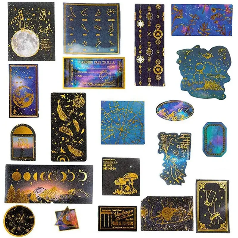 

60PCS Scrapbook Stickers DIY Decoration Foil Gold Universe Washi Stickers for Scrapbook, Decoration, Notebooks