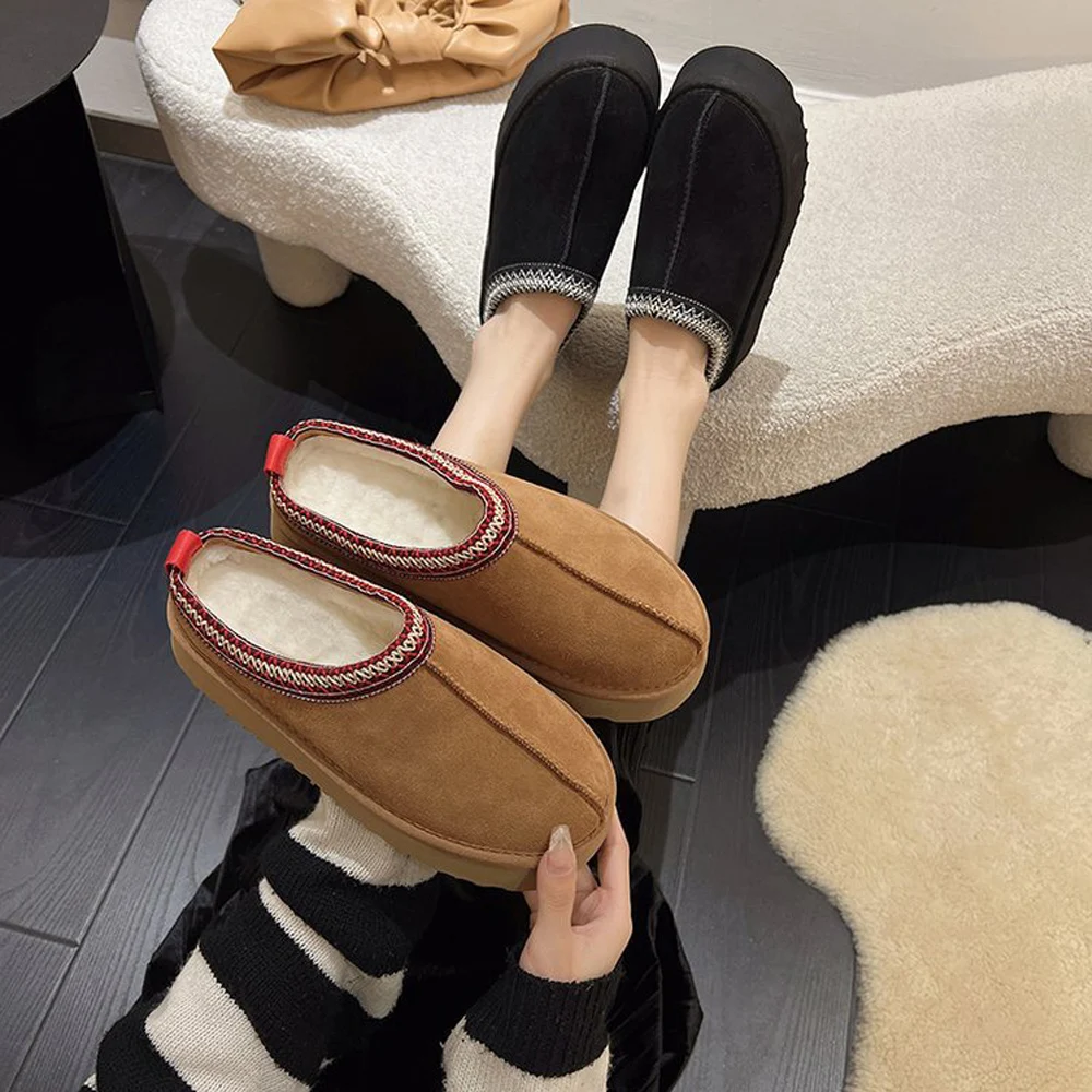

Hot Selling Winter Women's Slipper Plush Warm Shoes Designer Suede Leather Flat Rubber Sole Casual Shoes uggs With Logo
