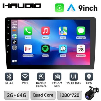 Universal 9" Double Din Car Stereo with Wireless Carplay & Android Auto, Car Radio with BT 4.1/Mirror Link/Backup Camera/FM/AM
