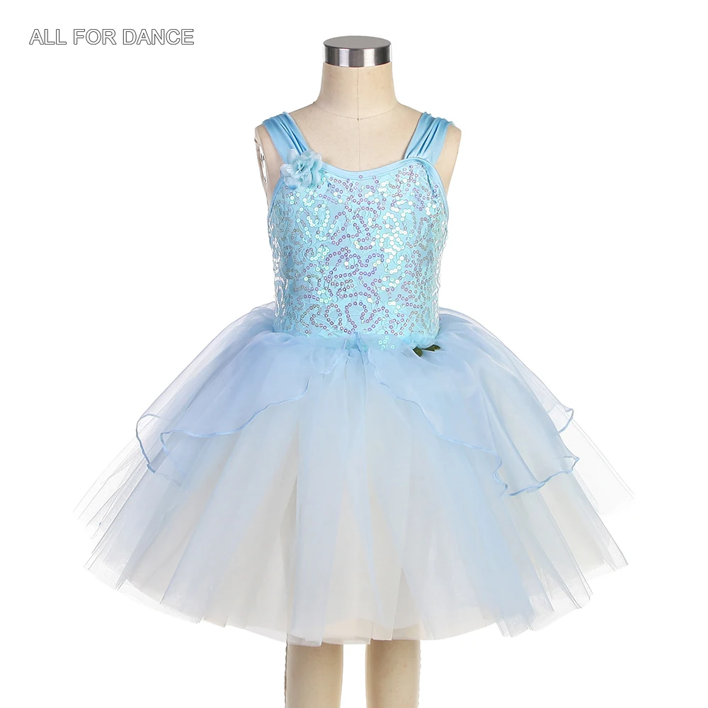 

23106 Sky Blue Spandex Bodice with Sequins Romantic Ballet Tutu Skirt for Girls and Adult Ballerina Performance Dance Dress