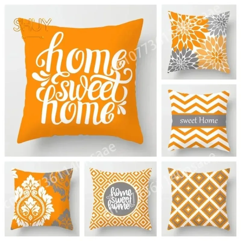 Home Decor Nordic Orange Sweet Home Pillowcase Living Room Sofa Decoration Pillowcase Car Cushion Cover Pillowcase New Year Gift pillowcase 45 45cm american pattern geometric printed pillowcase home sofa cushion pillowcase decorative pillowcase