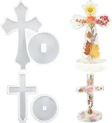 Cross - Shaped Silicone Mold Set with Base for Epoxy Resin - Large and Small Sizes for Desktop Decoration (Cross)