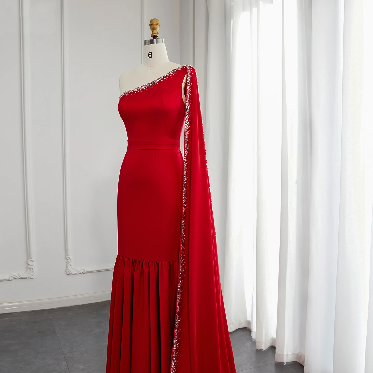 S8942de4fd32e445ab43f7f837603362cR Arabic Burgundy One Shoulder Evening Dress with Cape Sleeve Women for Wedding Luxury Dubai Formal Party Gowns Mallzona