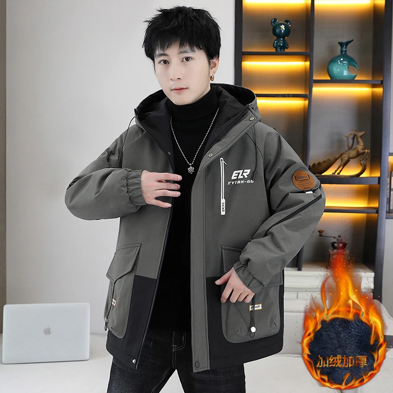 Modische Herren-Fleece- und verdickte Kapuzenjacken, 2025, Herbst-Winter, warme Parkas, Jugend-Outwear, winddicht, lose Plüsch-gepolsterte Mäntel – Detail 3
