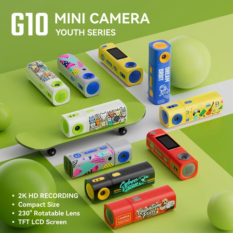 Compact 2K HD Video Recorder with Rechargeable Rotatable Lens & TFT Screen for Outdoor Vlogging and Student Use