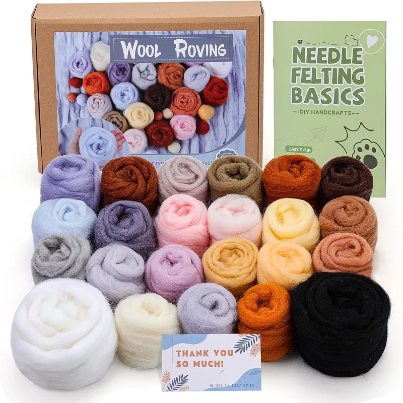 23 Colors Wool Roving Felting Bulk for Needle Felting Supplies Kit with Instructions for Beginners DIY Handcrafts Decoration