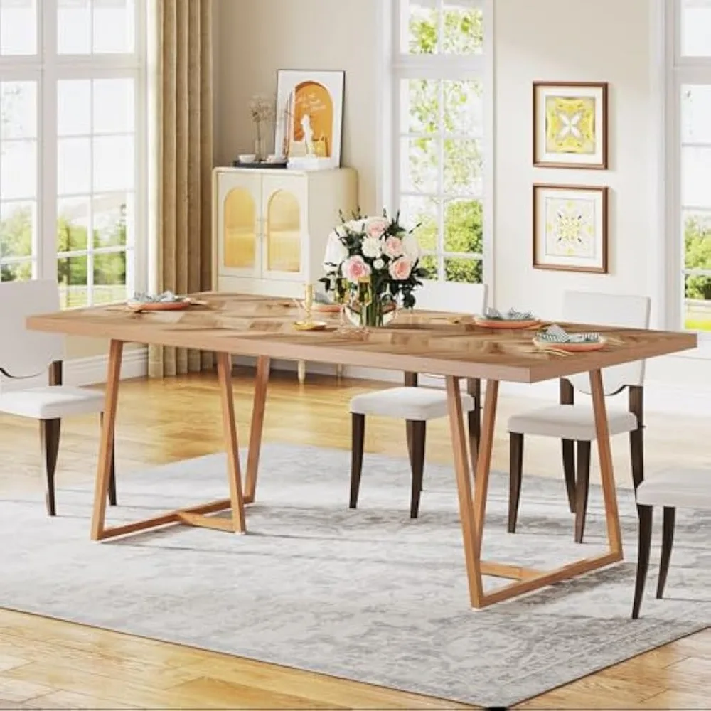 Farmhouse Dining Table for 6 to 8, 70.9 Inch Rectangular Wood Kitchen Table with Heavy Duty Metel Legs, Industrial Di 3