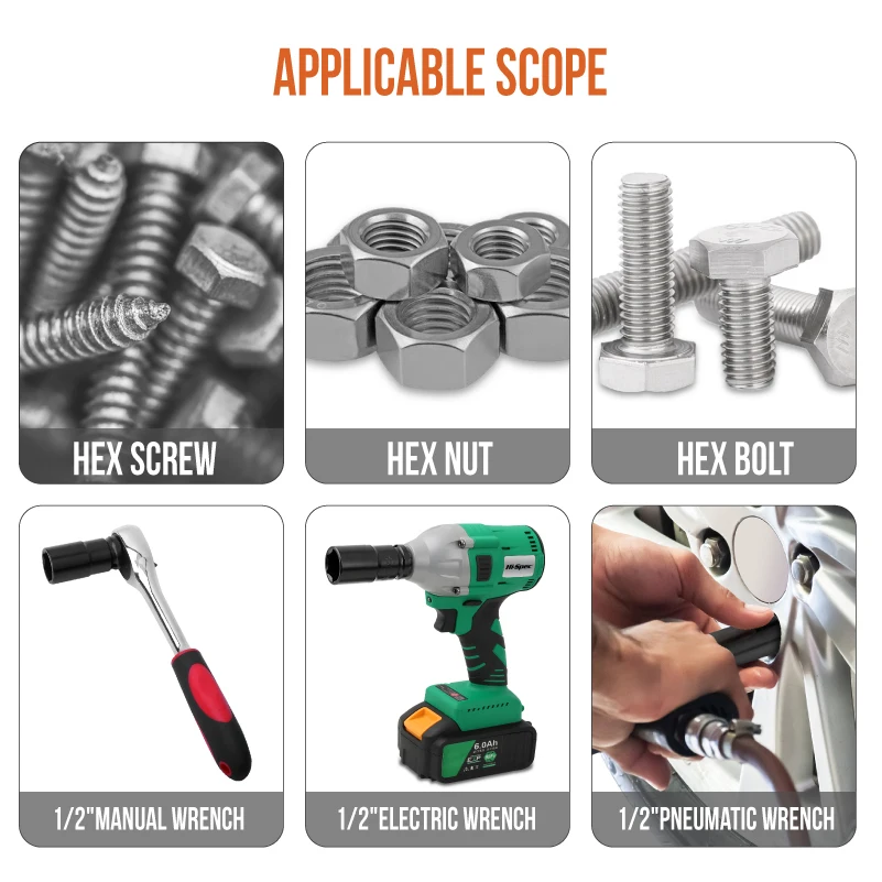 1PC 1/2" Hex Adapter Deep Socket CRV Long Wrench Socket Set Tool Impact Hex Wrench Socket 14/17/19/22mm For Car Repair 4