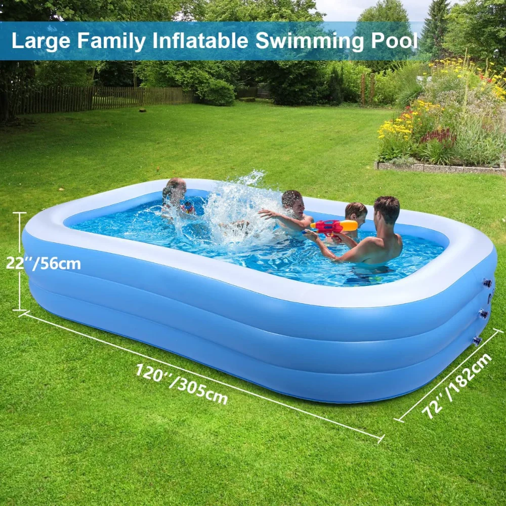 

Inflatable Swimming Pools, Lounge Inflatable Pool 120"x72"x22" for Backyard Garden Outdoor Party