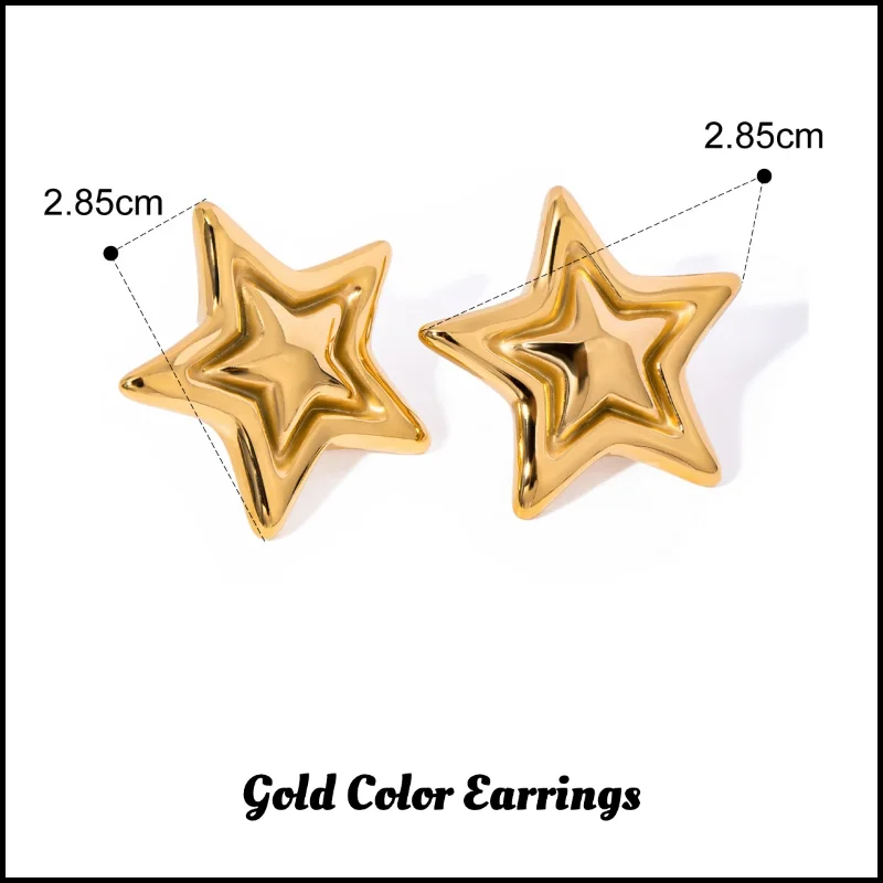 Star Stainless Steel Geometric Earrings Metal Smooth Temperament High Quality Polished Jewelry Waterproof 18K PVD Plated 5