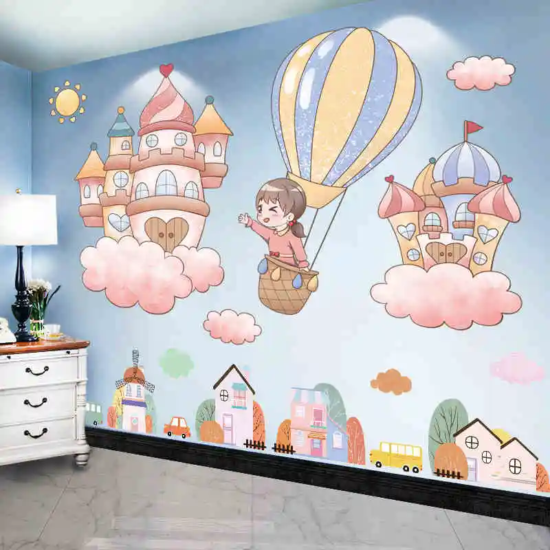 

Cartoon Girl Castles Wall Stickers DIY House Buildings Wall Decals for Living Room Kids Bedroom Kindergarten Home Decoration
