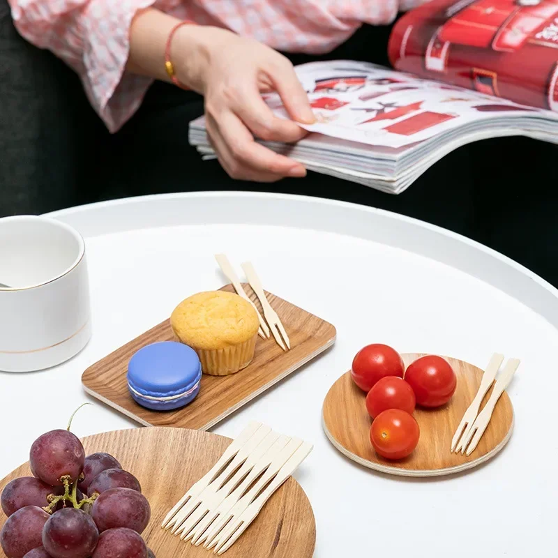 100/200/750pcs Disposable Cake Picks Fruit Fork Fruit Bamboo Stick Fork Mini Cocktail Forks Party Supplies for Appetizer Dessert