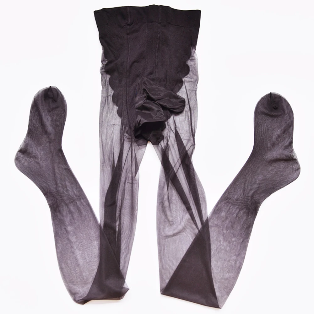 Men Pantyhose Seamless Shiny Thin Elastic Glossy Ultra-thin Sheer Transparent Temptation Gay Wear U Convex Pouch Stockings