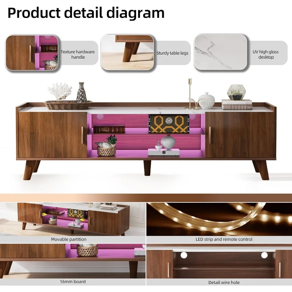 Mid Century TV Stand and Coffee Table Set of 2 65" Modern High Gloss Entertainment Center LED 47.2" Center Table drawers