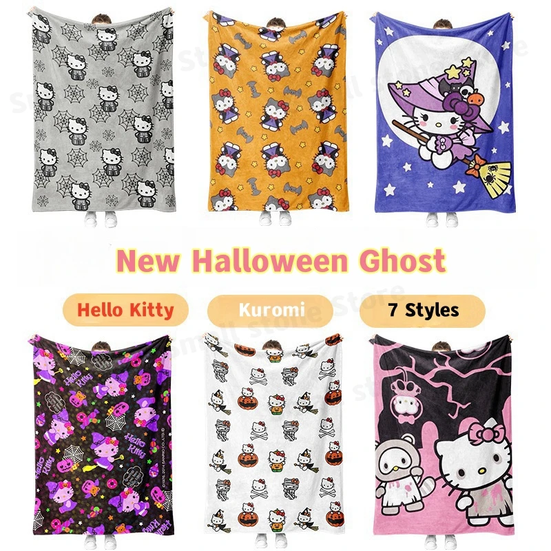 

Sanrio Hello Kitty Blanket Halloween Plush Ghost Cartoon Large Flannel Blanket New Cute Cotton Sofa Nap Bed Sheet Christmas Gift