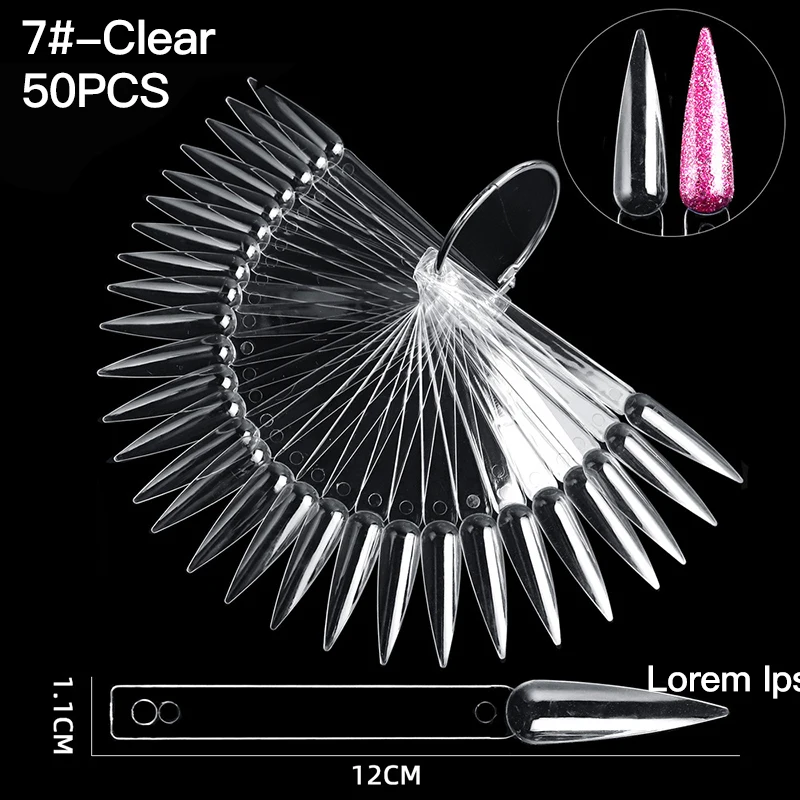 

50PCS False Nails Tip Clear Gel Nail Polish Color Chart Display Nature Clear Black Fan Shape Fake Nails Art Tool For Practice
