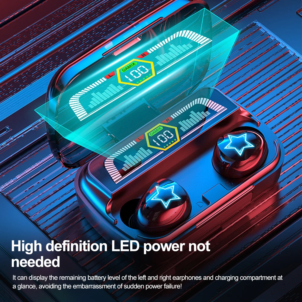 TWS Wireless Headphones LED With Power Bank function Compatible-Bluetooth 5.3 Hifi Sports Headset for Mobile Phone PC Laptop