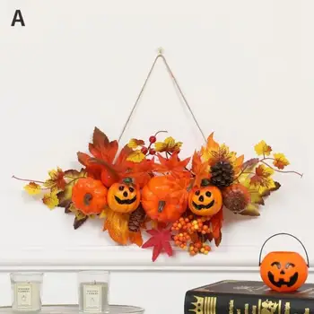 1Pcs Halloween Maple Leaf Pumpkin Decorative Pendant Harvest Festival Wall Hanging Props Autumn Fall Decoration 2