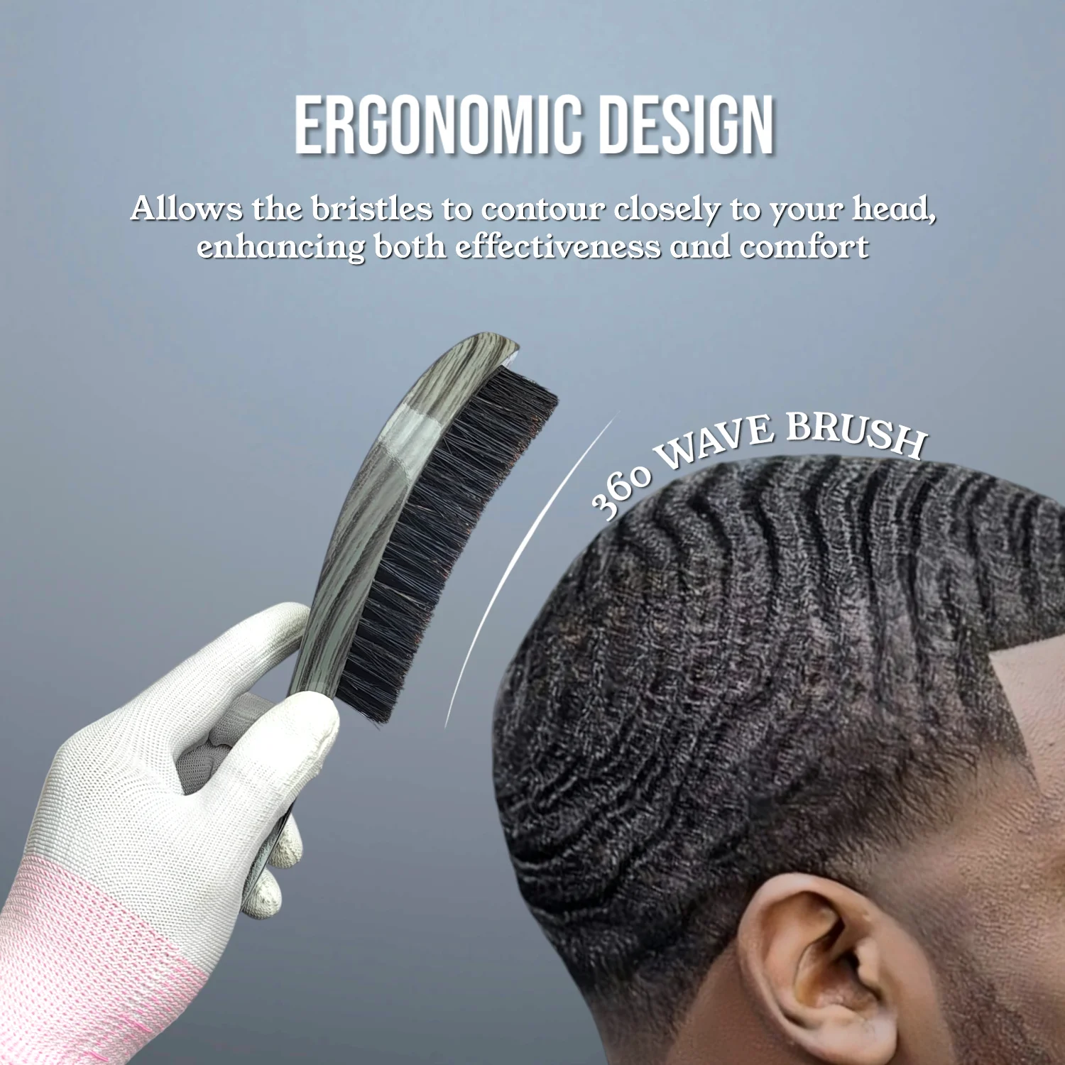 Gracemen 360 Wave Brush for Man Curved Hair Brush Medium Stiffness Gray Color Beard Hair Brush for Afro Gentlemen 2