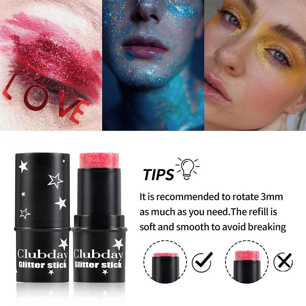 Green Sequins Glitter Gel Stick Multi-purpose Nail Hair Face Body Glitter Balm Flash Loose Sequins Cream Festival Stage Makeup 6