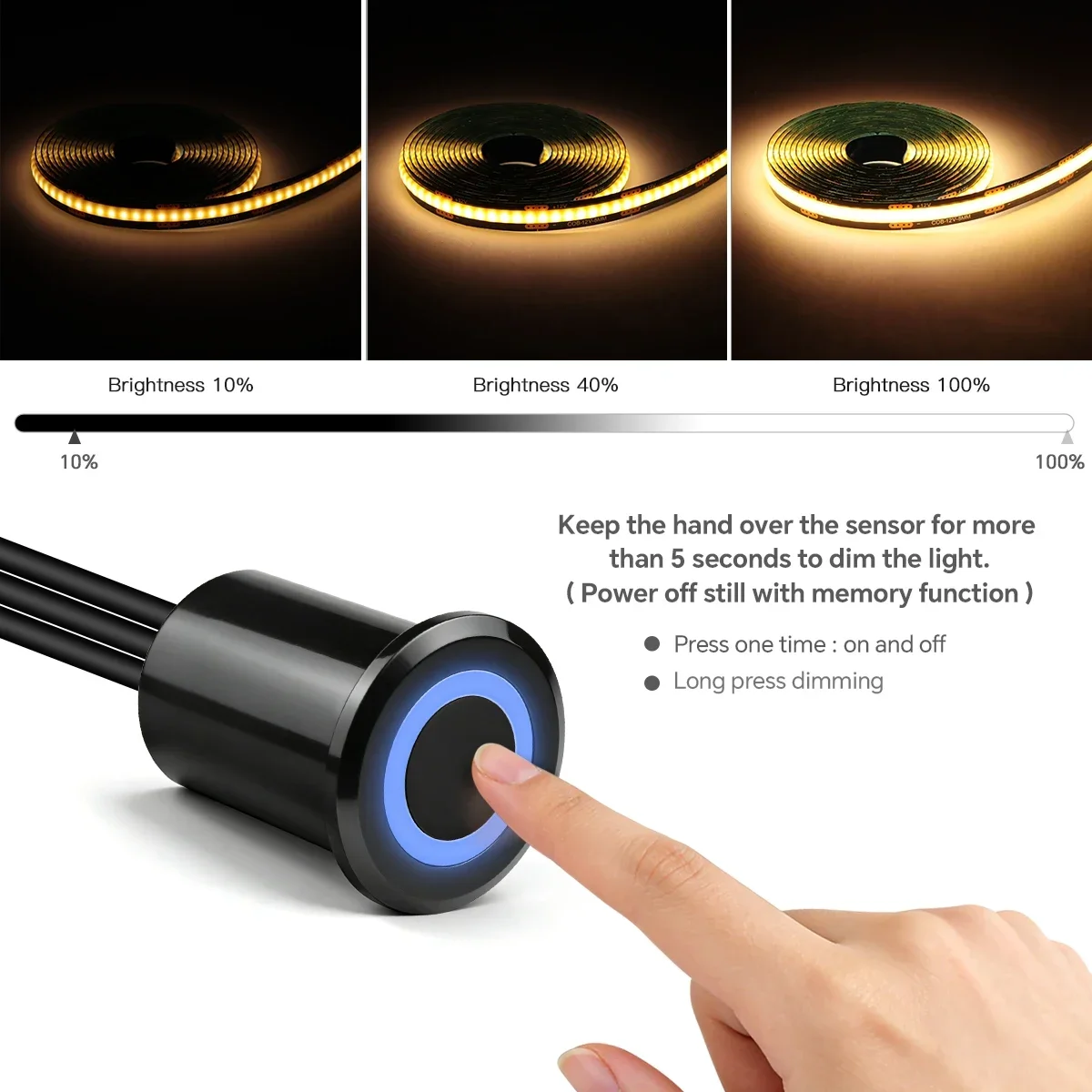 Enhanced LED Strip Light Kit with Touch and Motion Sensor Switches - Black PCB Board