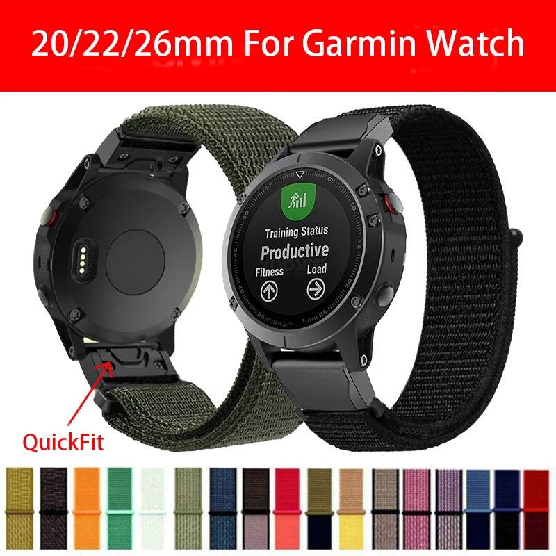 

Ремешок нейлоновый для Garmin Fenix5 5Plus 6 6Pro 7, цветной мягкий быстросъемный браслет для наручных часов, 20 мм 22 мм 26 мм
