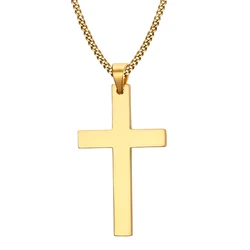 Stylish Stainless Steel Cross Pendant Necklace - Unisex Punk Hip Hop Jewelry Gift - 60cm (Gold)