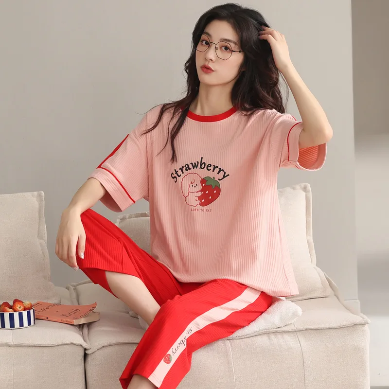 Summer new Women Pyjamas cotton Pajamas Sets Sleepwear Casual Nightwear Pijama Mujer Shorts sleeve M-2XL home clothes set