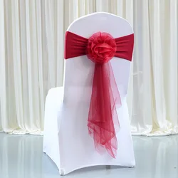 Funda de Organza con lazo para silla de boda, cubierta de flor con nudo para banquete, evento, decoración de fiesta de cumpleaños, alta calidad, 1 pieza