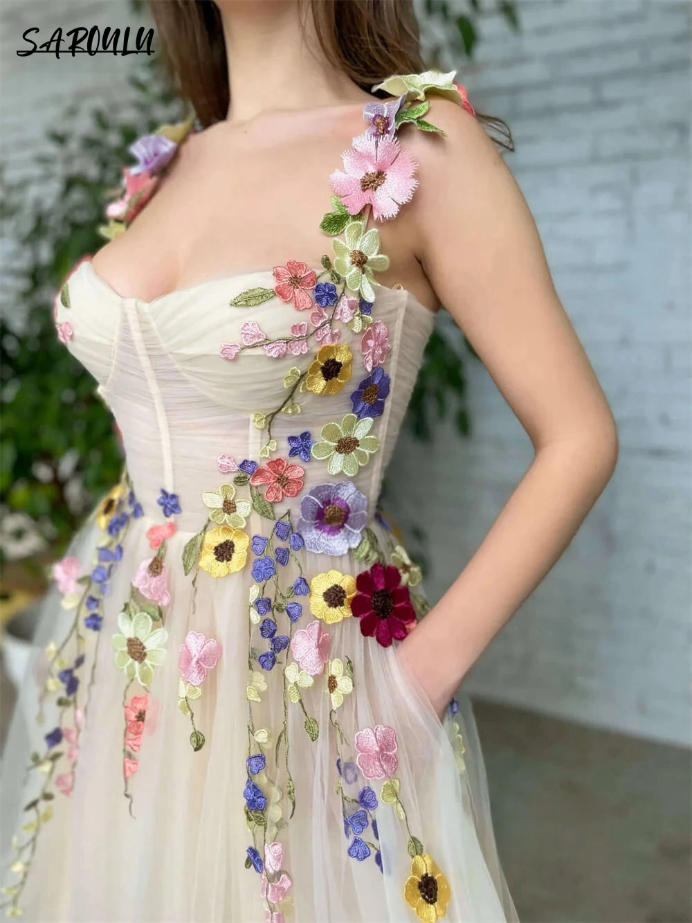 Cocktail Dress Bohemian Appliques Tank Sleeve Homecoming Dress Romantic Tea-length 3D Flower Cocktail Party Gown