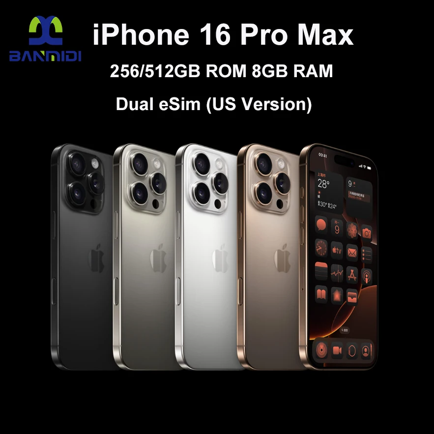 Unlocked iPhone 16 Pro Max Dual eSIM Cellphone 256GB/512GB ROM 8GB RAM iOS 18 Super Retina XDR OLED Original Smartphone