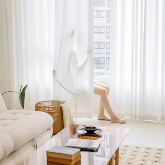 ความสูง 310 ซม.สีขาวผ้าม่าน Ready MadeTulle ผ้าม่านโปร่งใสผ้าม่าน Tulle สําหรับห้องนั่งเล่นห้องนอน CUSTOM Made Drapes 1