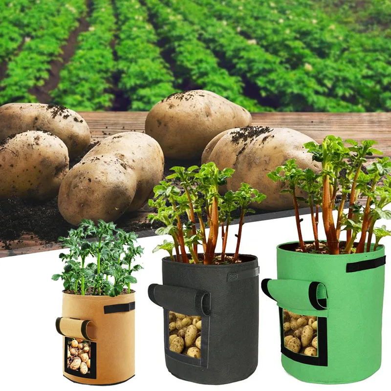 

5/7/10 Gallon Felt Potato Planting Bag Fabric Plant Nursery Pot Grow Bags Garden Vegetable Tomato Growing Bucket Planter Pots